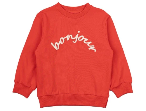 Rød sweatshirt med bonjour print fraTHE NEW Siblings Nevada poppy red TNST6087 forfra